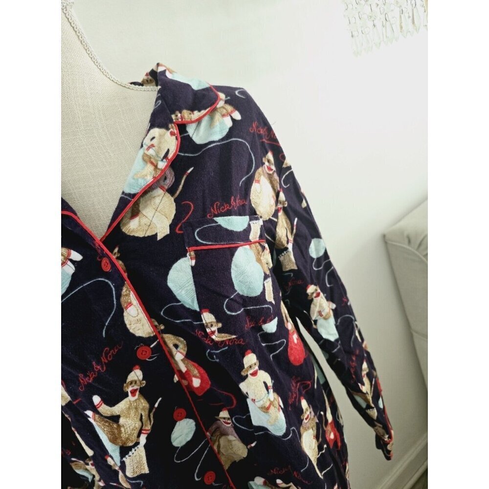 Nick & Nora Monkey Yarn Cotton Purple Flannel Christmas Sleep Pajamas Set XXL 2X - Picture 3 of 9